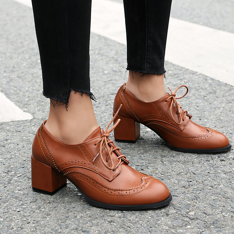 Oxford Lace Up Women - حجم كبير 36-48 بني أسود اللون