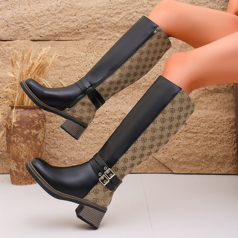 Knee High Boots Women - أحذية ركوب طويلة نسائية بكعب سميك