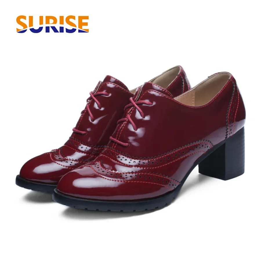 Oxford Lace Up Women - جلد براءة اختراع كعب عالي الكعب