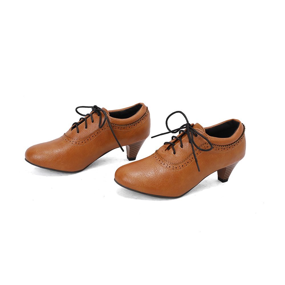 أحذية نسائية جديدة بني واصفر ق - مراجعة Oxford Lace Up Women وسعره